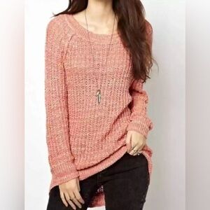 Free People Star Dune Coral Sweater Woman Size Large Long Sleeves Open Knit